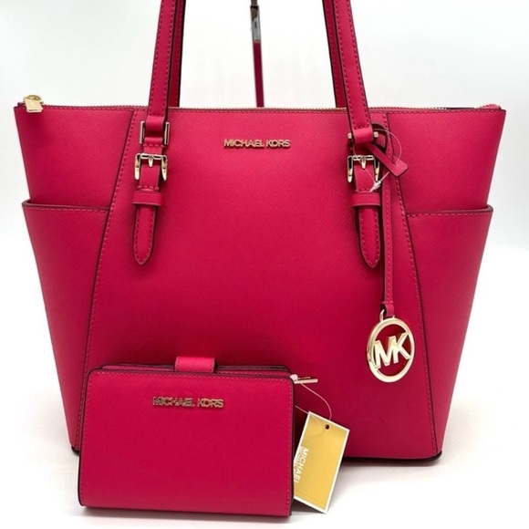 Michael Kors Handbags - Michael Kors Large Charlotte Tote Bag & MD Bifold Zip Chain Wallet Electric Pink